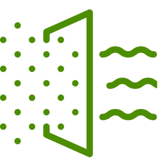 Air filtration process symbol with arrows.